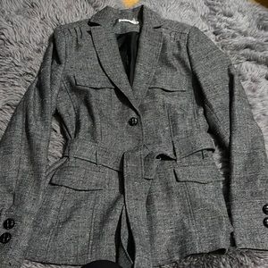 Gray belted blazer - button and pockets jacket